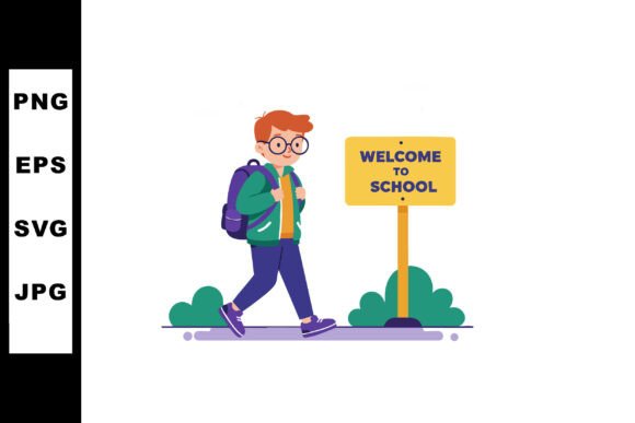 Boy with Backpack: School Graphics & Illustrations