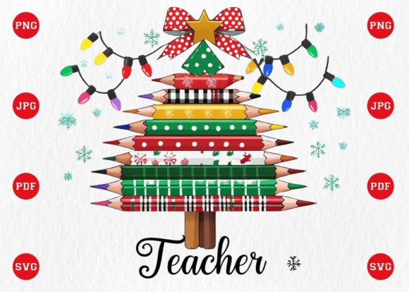 Christmas Pencil Tree Teacher Coquette Graphics for T-Shirt Designs