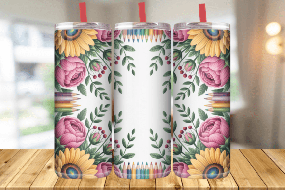 Floral Pencil Teacher Wrap: Graphics for Tumbler Wraps