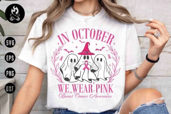 In October We Wear Pink SVG: Halloween Graphics & T-Shirt Designs