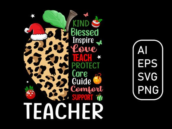 Leopard Apple Teacher Christmas Graphics & T-Shirt Designs