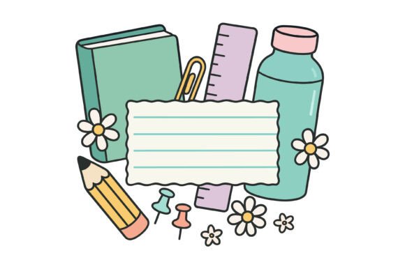 Pastel School Supplies Label Frame Graphics & Print Templates