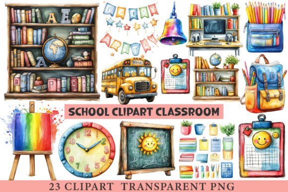 Reviewing Watercolor School Clipart Classroom for Stitching