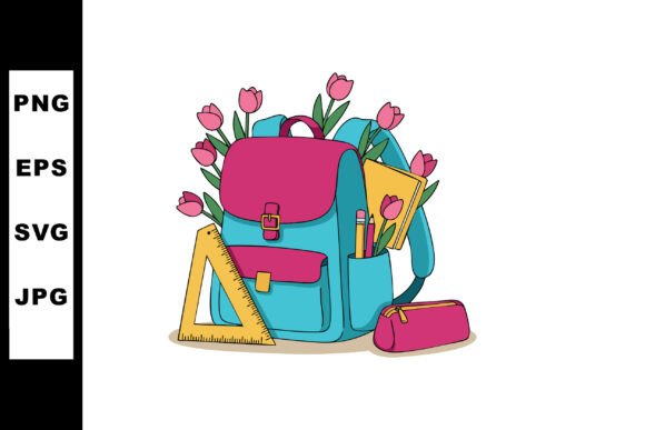 School Backpack Pink Tulips Graphics & Illustrations