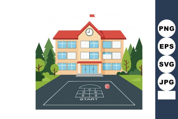 School Building Graphics & Illustrations Review
