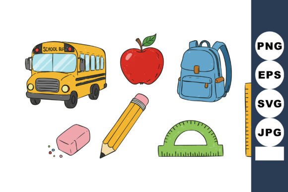 School Bus Apple Backpack Pencil Eraser Graphics