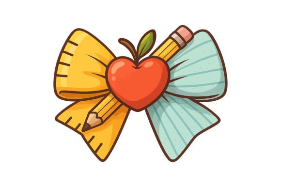 School Love Bow Pencil Heart Graphics & Print Templates