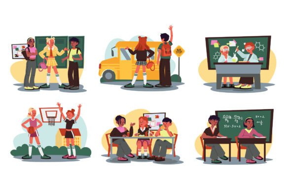 School Pupils Concept Set: Graphics & Illustrations