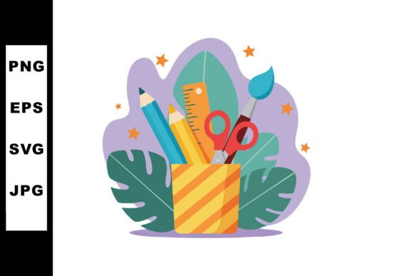 School Supplies Stationery Set with Scis: Graphics & Illustrations