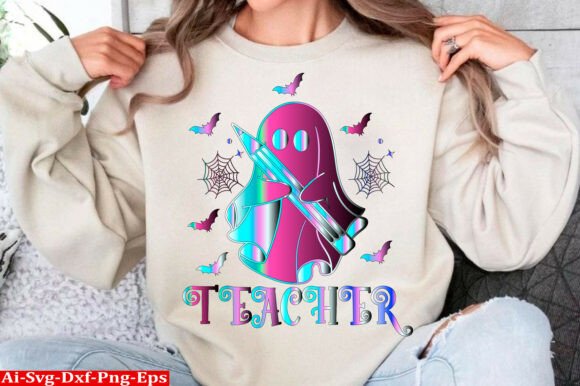 Spooky Teacher PNG: Neon Graphics for T-Shirt Designs