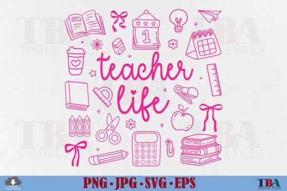 Teacher Life Coquette Pink Doodle Graphics for T-Shirt Designs